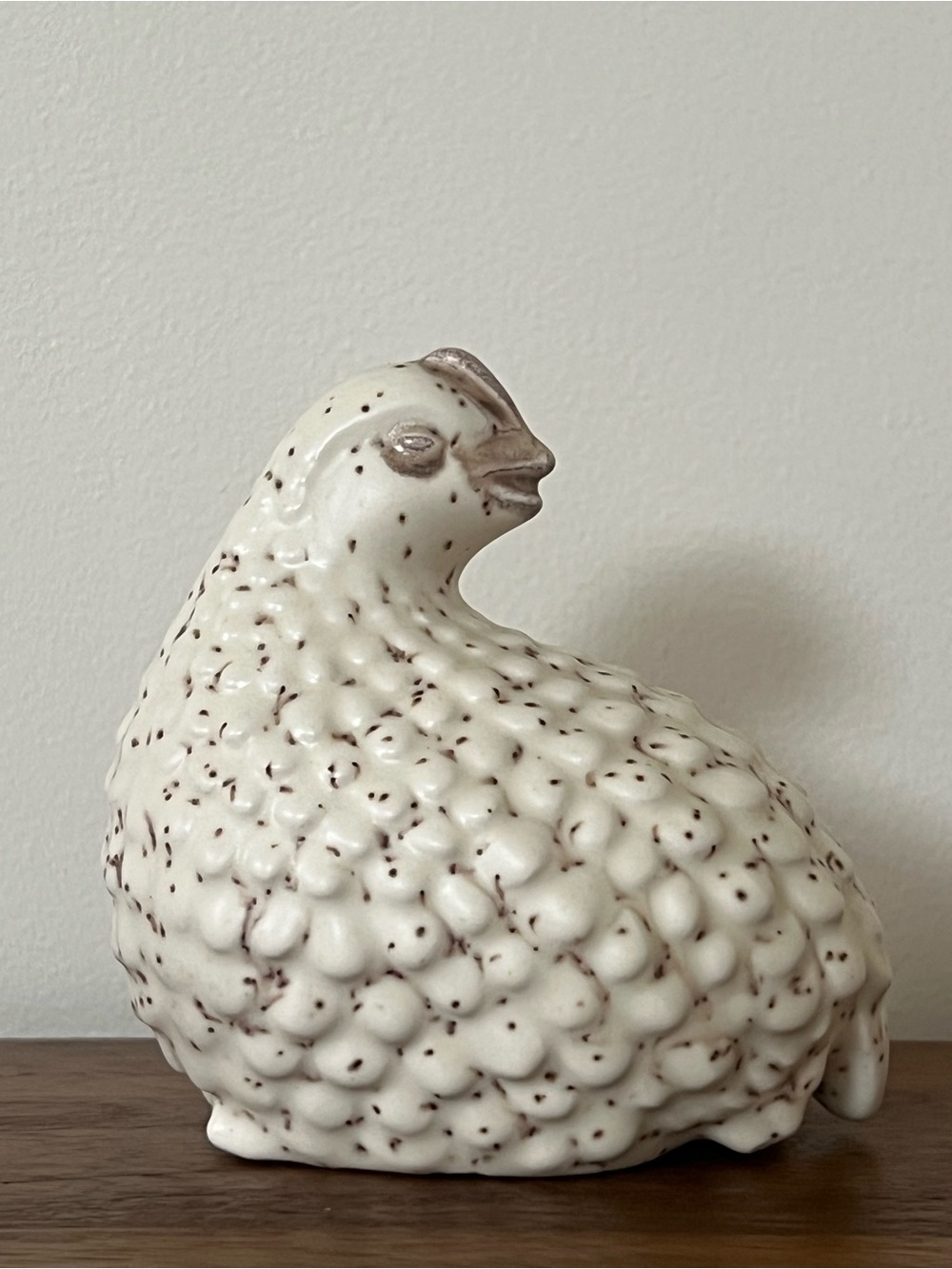 Vintage Ceramic Quail Figurine Speckled White Bird Decor Cottagecore Farmhouse